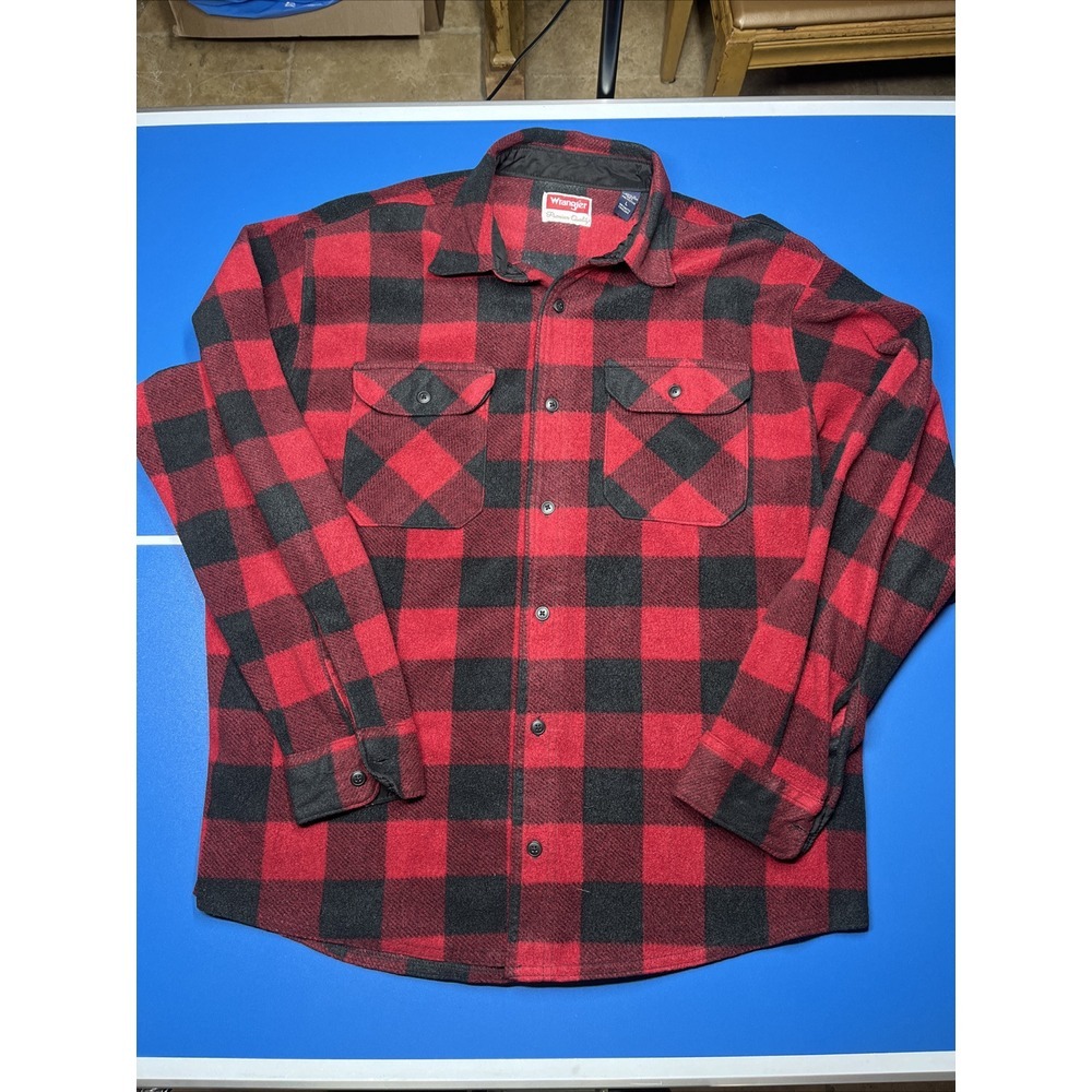 Wrangler Red Black Fleece Plaid Button Up Size‎ large Shacket Jacket XL